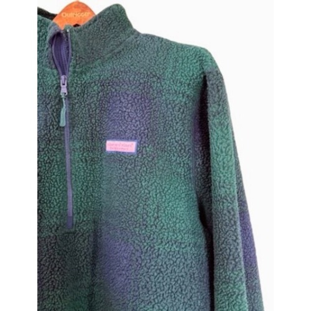 Vineyard Vines Women's Large Blackwatch Sherpa Half Zip Plaid Fleece Preppy - Picture 9 of 14